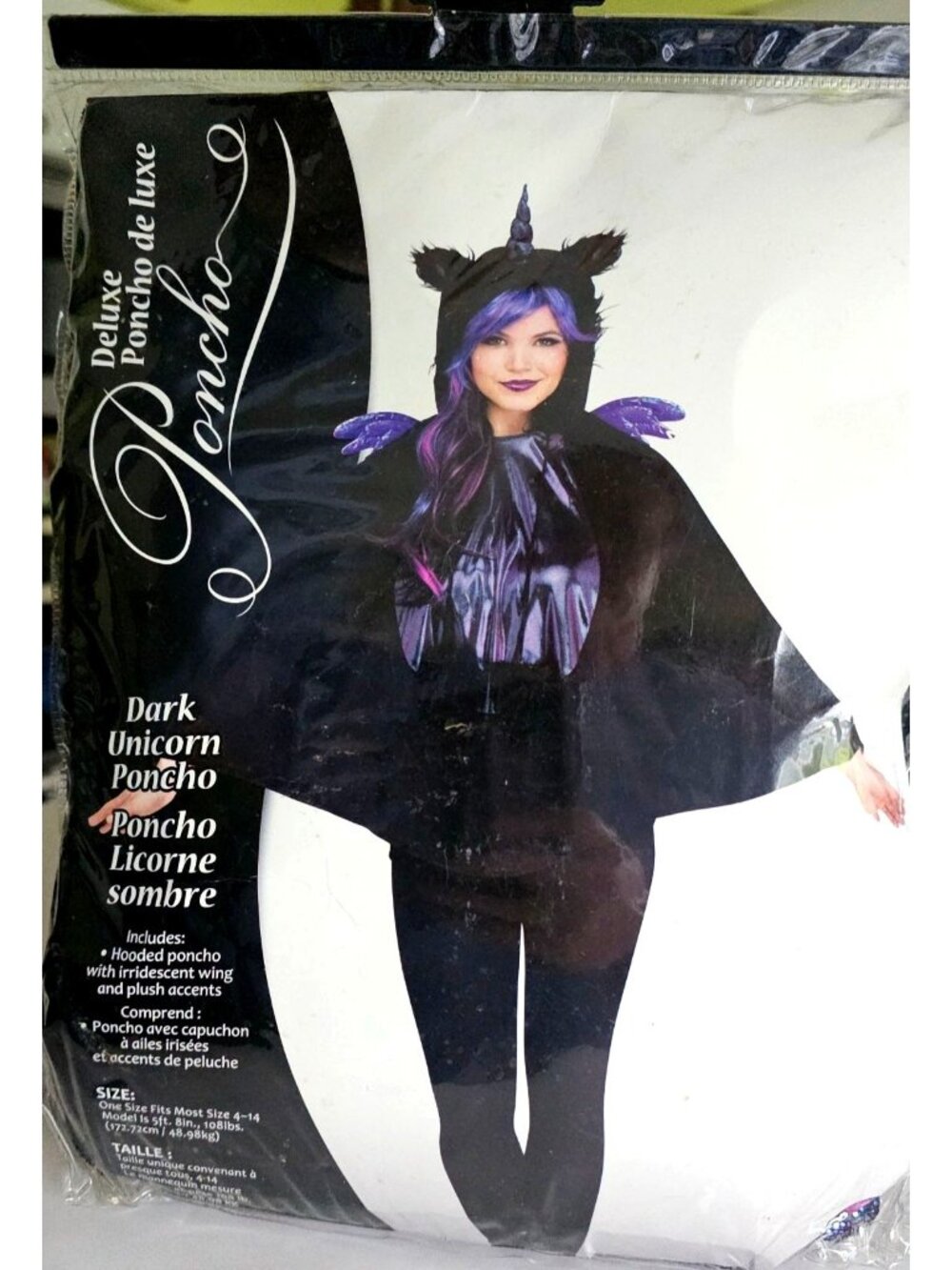 Dark Unicorn Poncho Costume Soft Iridescent Wigs Horn Halloween Winter Adult NEW